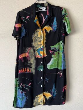 Vintage 90’s Women’s Wearable Art Jeffrey & Dara Rayon Dress Sz. 10 Petite